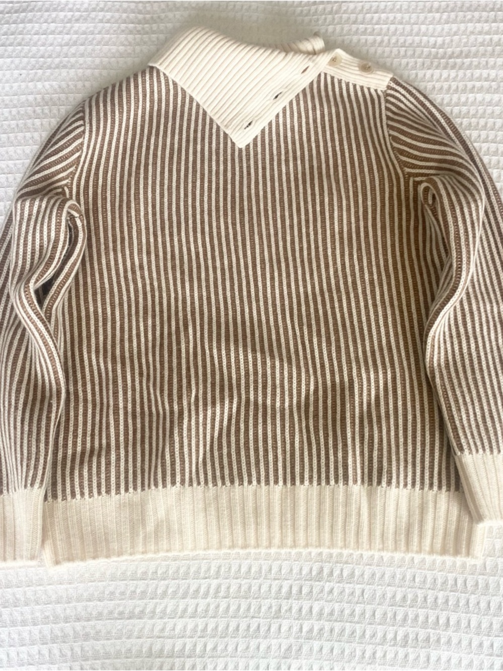 summersalt Women's Striped wool cashmere Sweater in Cream & Brown Medium